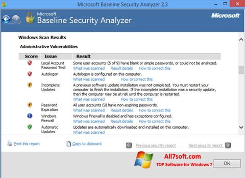 Screenshot Microsoft Baseline Security Analyzer Windows 7
